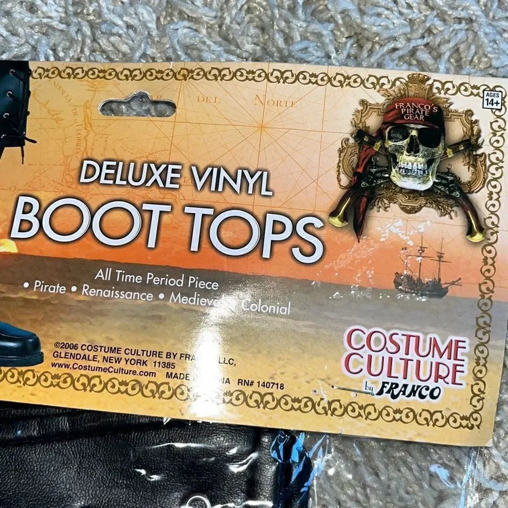 New Deluxe Vinyl Pirate Boot Tops  Cosplay Halloween  Fits Over Most Adult Boots